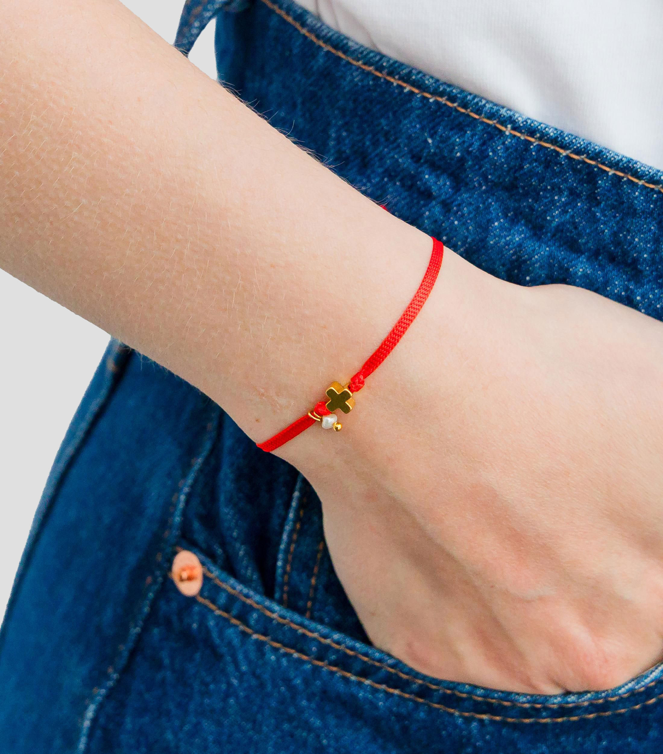Pulsera roja con perla de río Mujer